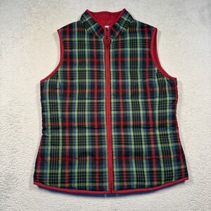 Pendleton Reversible Plaid Quilted Vest Women's S Red Green Blue Full Zip Puffer